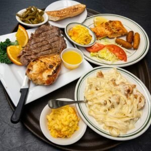 Steak, Shrimp, and French Fries